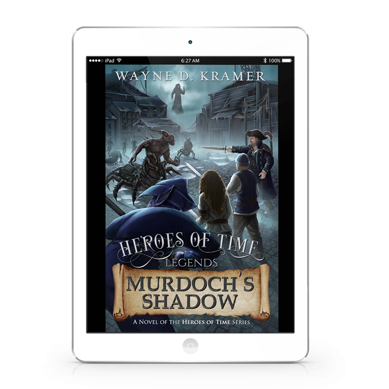 eReader displaying front cover of Murdoch's Shadow by author Wayne D. Kramer