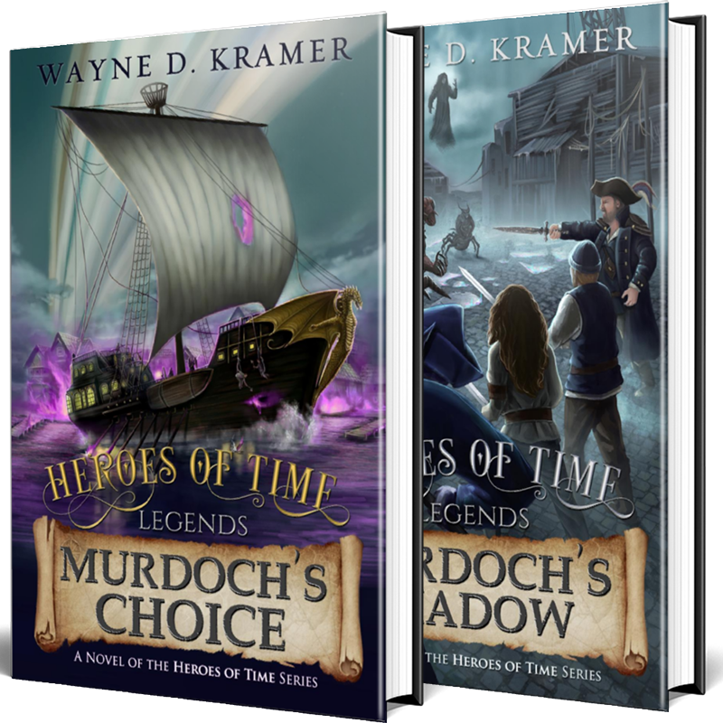 Hardcover displays of Murdoch's Choice and Murdoch's Shadow by author Wayne D. Kramer