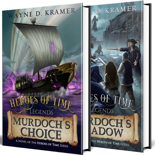 Hardcover displays of Murdoch's Choice and Murdoch's Shadow by author Wayne D. Kramer