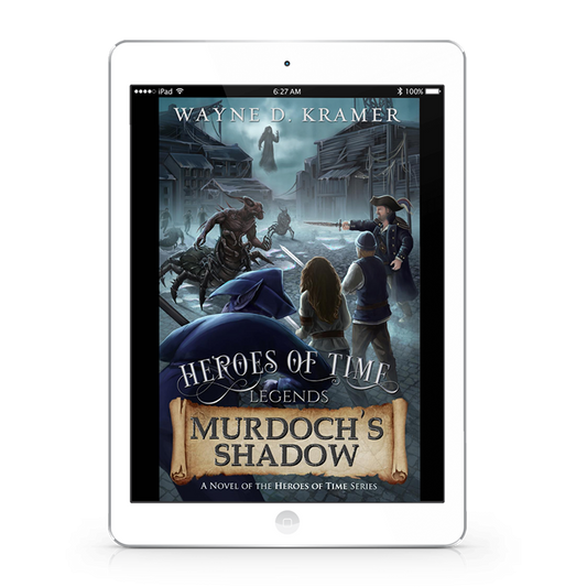eReader displaying front cover of Murdoch's Shadow by author Wayne D. Kramer