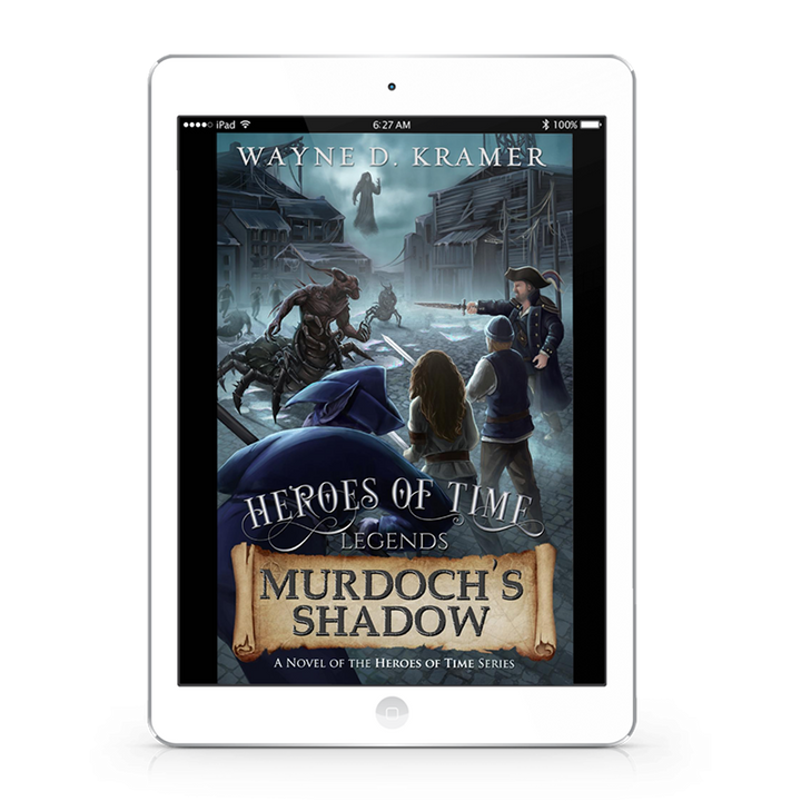 eReader displaying front cover of Murdoch's Shadow by author Wayne D. Kramer